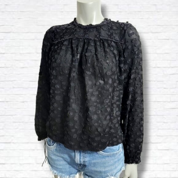 Aritzia X Wilfred Black Lourdes Collared Long Sleeve Sheered Blouse Size S - Picture 2 of 13